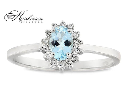 Годежен пръстен с аквамарин 0.38ct и диаманти 0.12ct от бяло злато 18К – луксозна изработка с естествени камъни