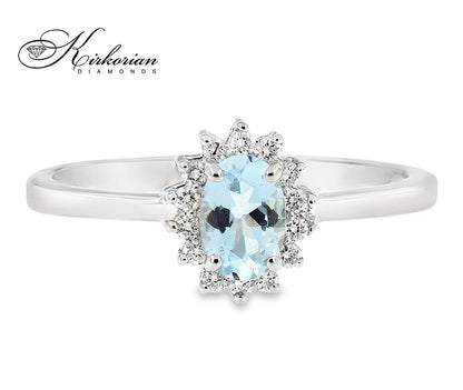 Годежен пръстен с аквамарин 0.38ct и диаманти 0.12ct от бяло злато 18К – луксозна изработка с естествени камъни