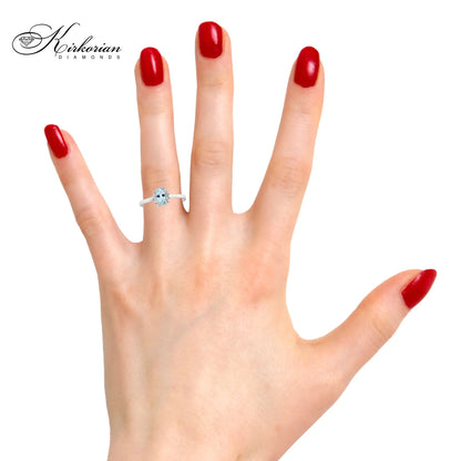 Годежен пръстен с аквамарин 0.38ct и диаманти 0.12ct от бяло злато 18К – луксозна изработка с естествени камъни