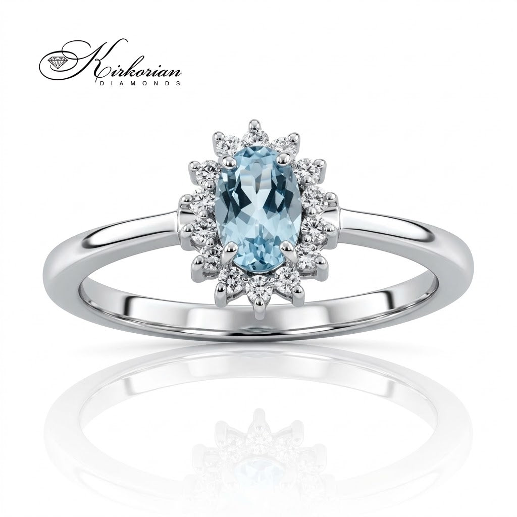 Преден изглед на пръстен S199270 с аквамарин 0.38 ct и естествени диаманти 0.12 ct