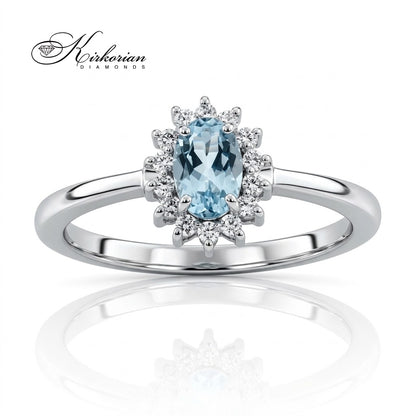 Преден изглед на пръстен S199270 с аквамарин 0.38 ct и естествени диаманти 0.12 ct