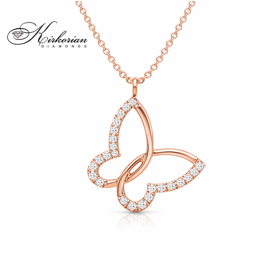 Колие пеперуда от розово злато 18К с диаманти 0.06 ct | Елегантен дизайн от Kirkorian Diamonds