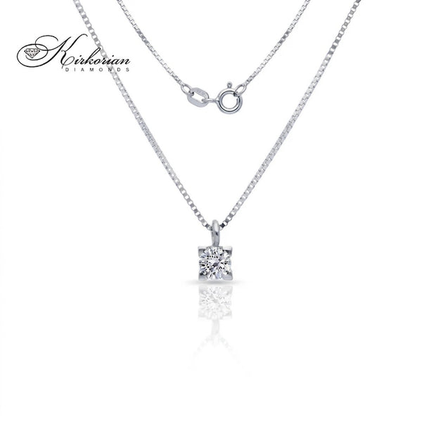 Класическо колие от бяло злато 18К с диамант 0.07 ct – елегантен дизайн | Kirkorian Diamonds