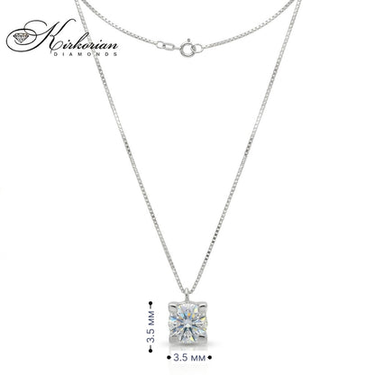 „Детайлни размери на диамантено колие Kirkorian Diamonds S205005 – централен камък 3.5 мм, 18к бяло злато.“