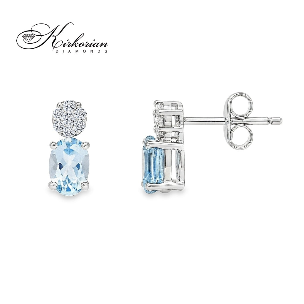 Обеци от бяло злато 18k с аквамарин 0.84ct и диаманти 0.10ct – S222697