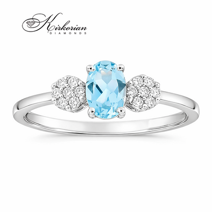 Пръстен от бяло злато 18К с аквамарин 0.43 ct и диаманти класически дизайн с овален син камък S222700