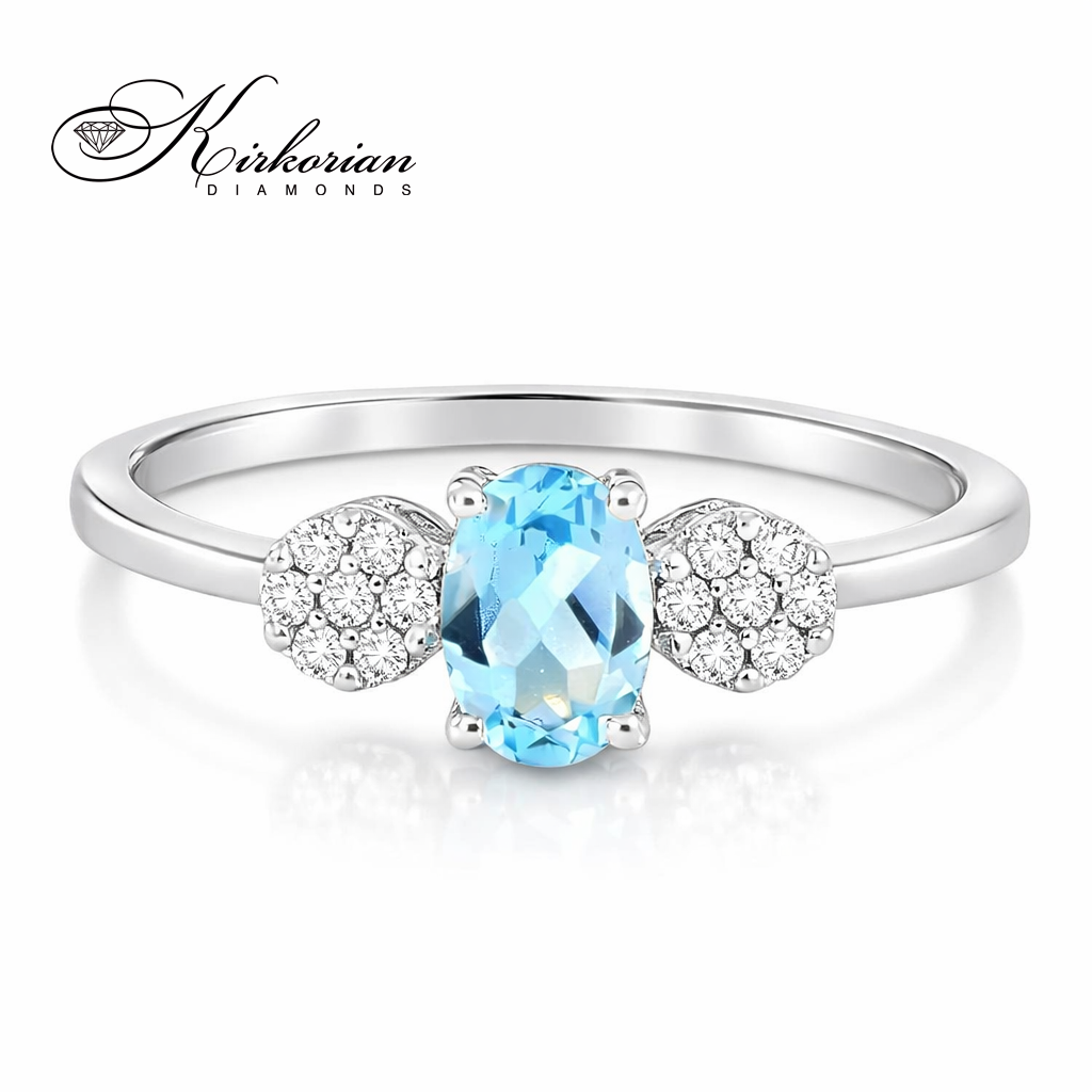 Златен пръстен 18К с аквамарин 0.43 ct и диаманти фронтален изглед луксозно бижу с аквамарин S222700