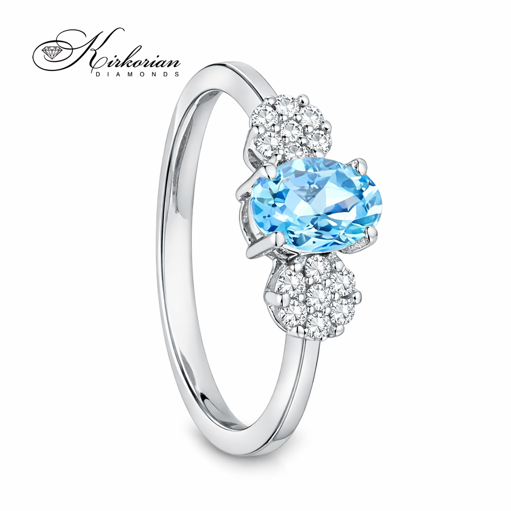 Златен пръстен 18К с аквамарин 0.43 ct и диаманти фронтален изглед луксозно бижу с аквамарин S222700