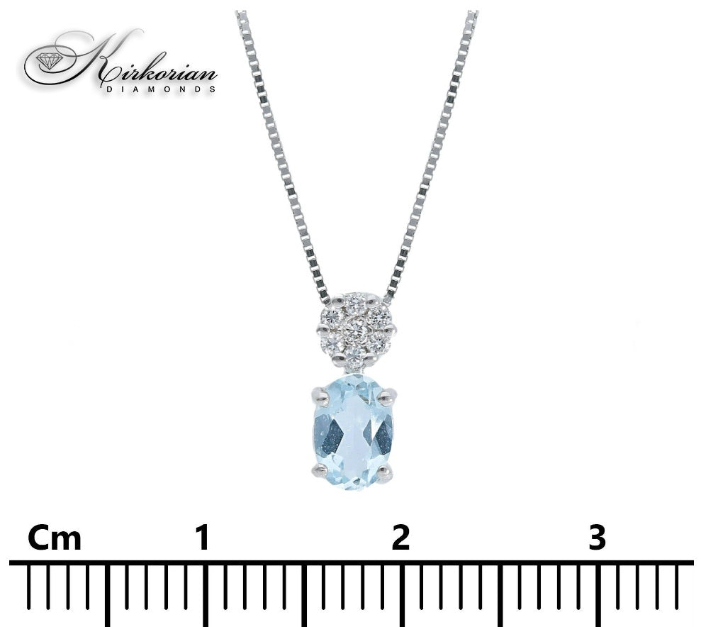 Колие от бяло злато 18 карата с аквамарин и диамант – Код S222703 | Kirkorian Diamonds