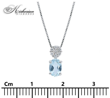 Колие от бяло злато 18 карата с аквамарин и диамант – Код S222703 | Kirkorian Diamonds
