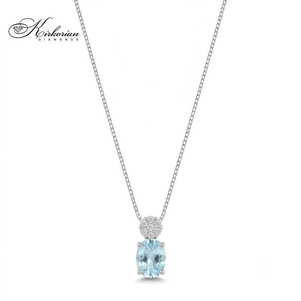 Колие от бяло злато 18K с естествен аквамарин и диамант – модел S222703 от Kirkorian Diamonds
