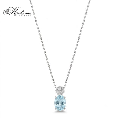 Колие от бяло злато 18K с естествен аквамарин и диамант – модел S222703 от Kirkorian Diamonds