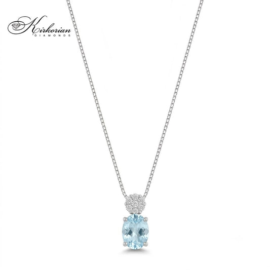 Колие от бяло злато 18K с естествен аквамарин и диамант – модел S222703 от Kirkorian Diamonds