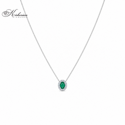 Колие от бяло злато 18K със смарагд и диаманти | Модел S225818 | Kirkorian Diamonds