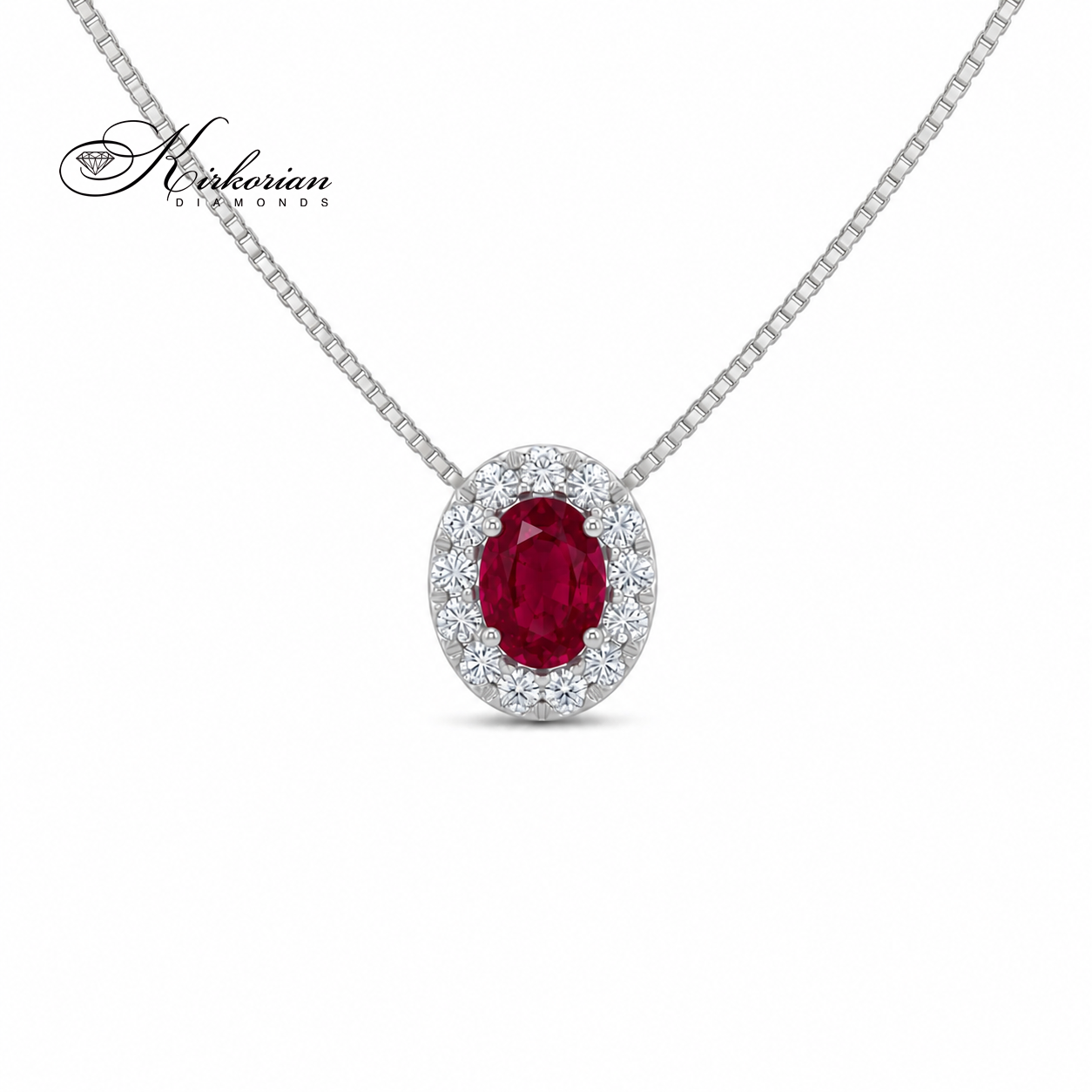 Колие от бяло злато 18K с естествен рубин и диаманти – модел S225819 от Kirkorian Diamonds