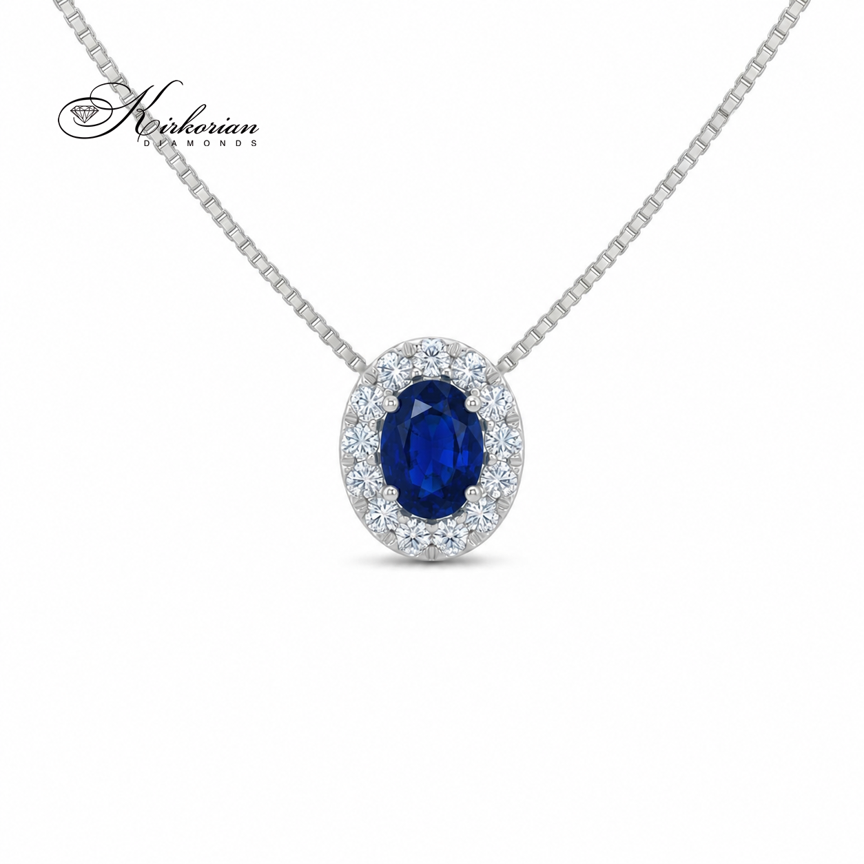 Колие от бяло злато 18K с естествен сапфир и диаманти – модел S225820 от Kirkorian Diamonds