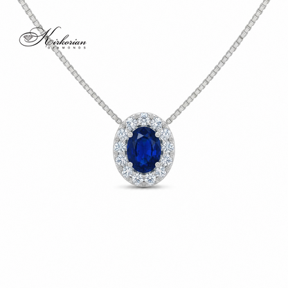 Колие от бяло злато 18K с естествен сапфир и диаманти – модел S225820 от Kirkorian Diamonds