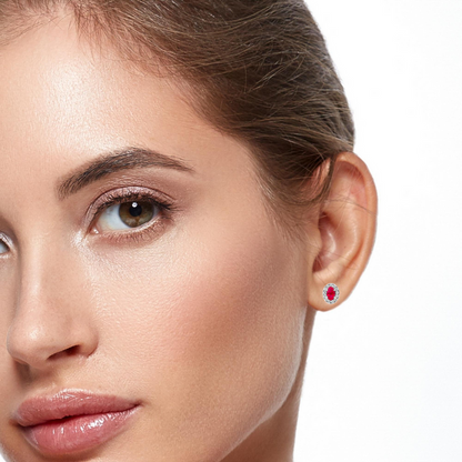 Обеци от бяло злато 18k с овални рубини 0.61ct и диаманти 0.18ct – S225823