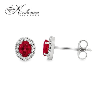 Обеци от бяло злато 18k с овални рубини 0.61ct и диаманти 0.18ct – S225823