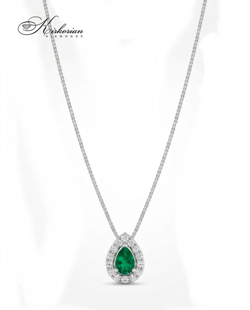 Колие от бяло злато 18K със смарагд и диаманти | Модел S225824 | Kirkorian Diamonds