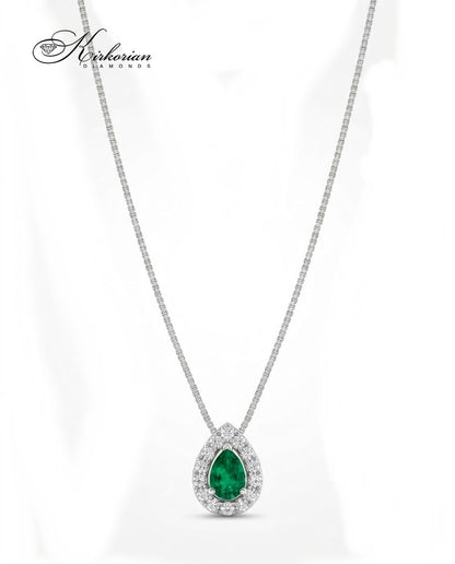 Колие от бяло злато 18K със смарагд и диаманти | Модел S225824 | Kirkorian Diamonds