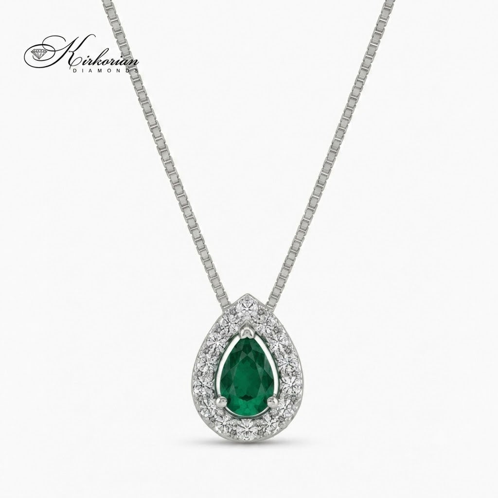 Колие от бяло злато 18K с естествен смарагд и диаманти – модел S225824 от Kirkorian Diamonds
