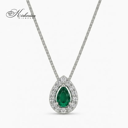 Колие от бяло злато 18K с естествен смарагд и диаманти – модел S225824 от Kirkorian Diamonds