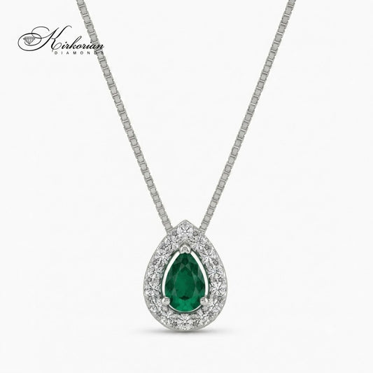 Колие от бяло злато 18K с естествен смарагд и диаманти – модел S225824 от Kirkorian Diamonds