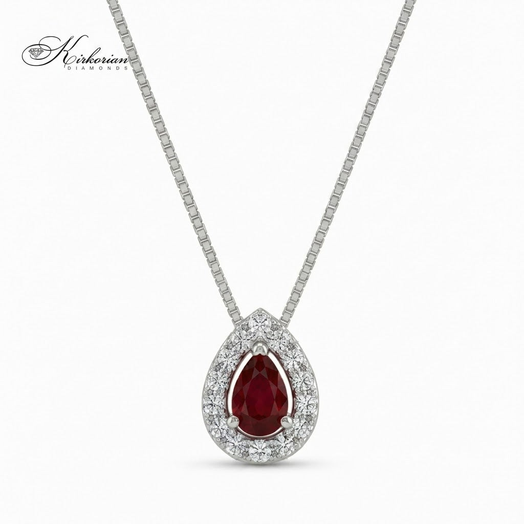 Колие от бяло злато 18K с естествен рубин и диаманти – модел S225825 от Kirkorian Diamonds