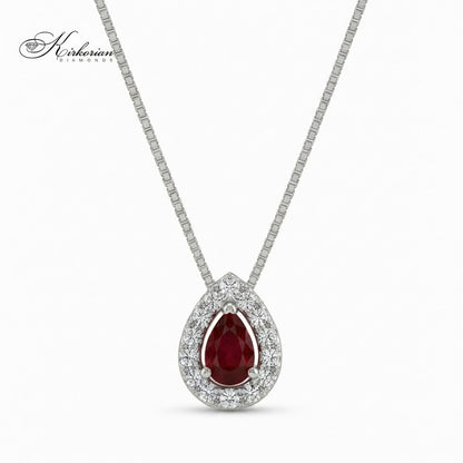 Колие от бяло злато 18K с естествен рубин и диаманти – модел S225825 от Kirkorian Diamonds