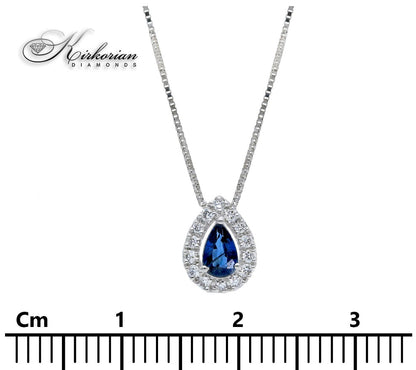 Колие бяло злато 18K с капковиден сапфир 0.25ct и диаманти 0.09ct | Kirkorian Diamonds