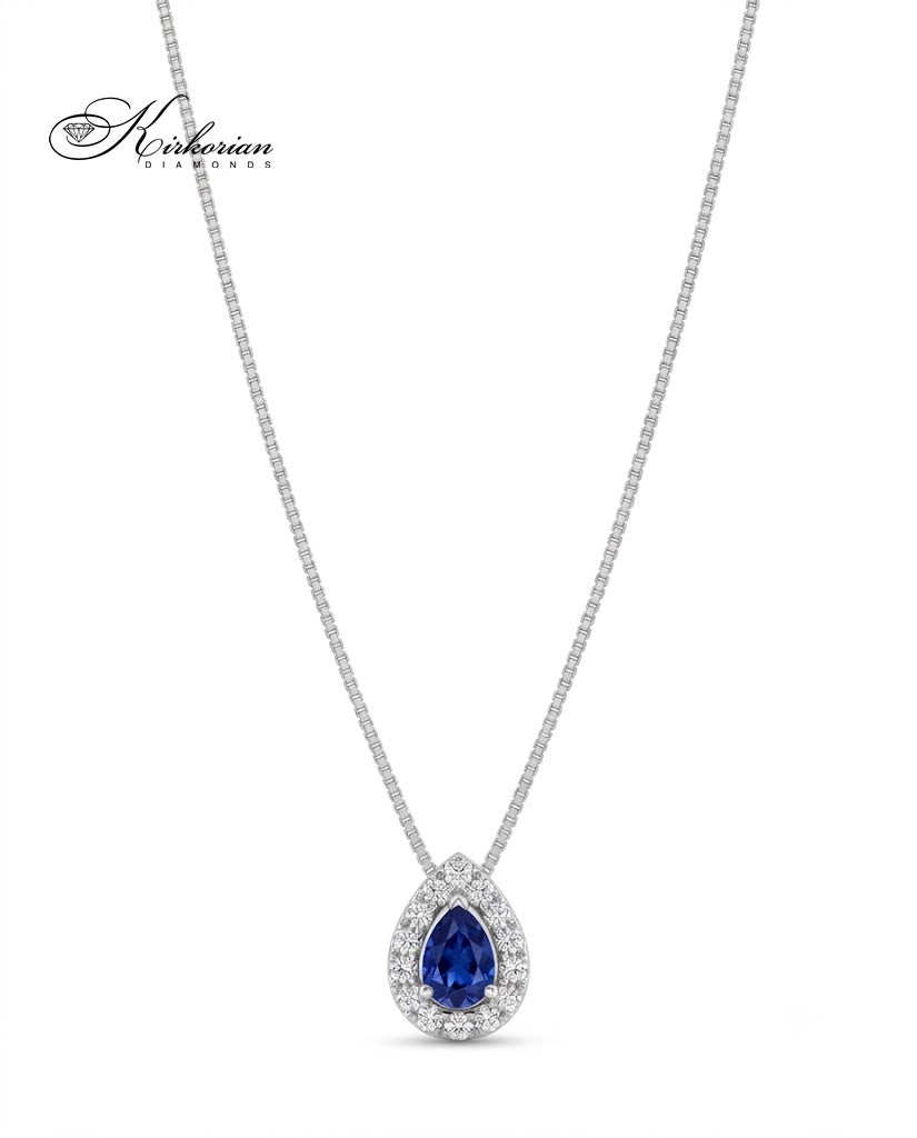Колие от бяло злато 18K с капковиден сапфир 0.25 ct и диаманти | S225826 | Kirkorian Diamonds