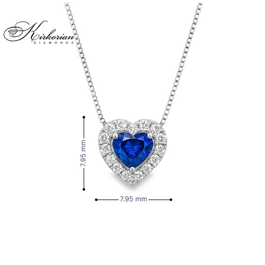 Колие сърце от бяло злато 18К с сапфир 0.28ct и диаманти 0.09ct | Kirkorian Diamonds