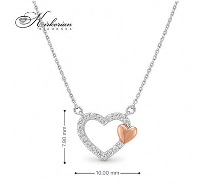 Колие сърце от бяло и розово злато 18К с диаманти 0.06ct | Kirkorian Diamonds