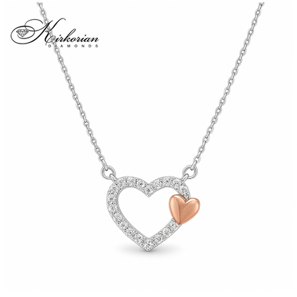 Колие сърце от бяло и розово злато 18К с диаманти 0.06ct | Kirkorian Diamonds