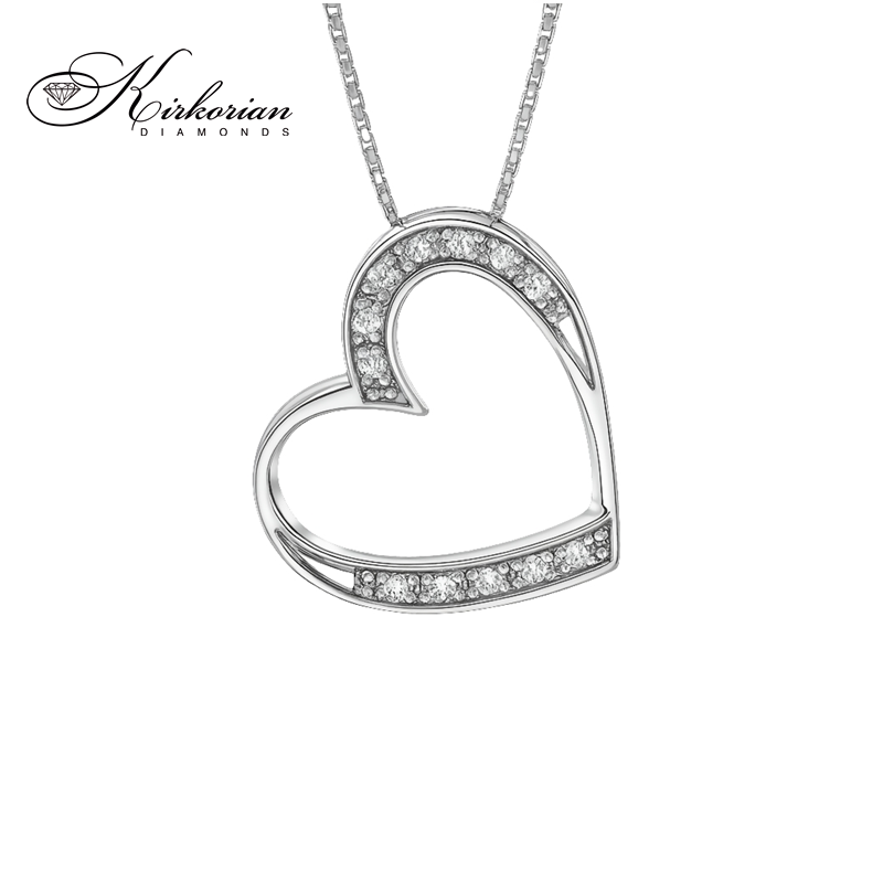 Колие сърце от бяло злато 18К с диаманти 0.06ct | Kirkorian Diamonds