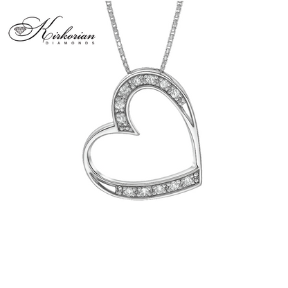 Колие сърце от бяло злато 18К с диаманти 0.06ct | Kirkorian Diamonds