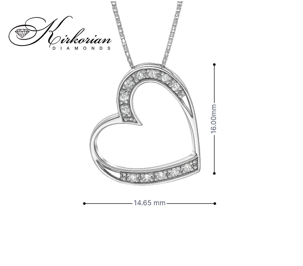 Колие сърце от бяло злато 18К с диаманти 0.06ct | Kirkorian Diamonds