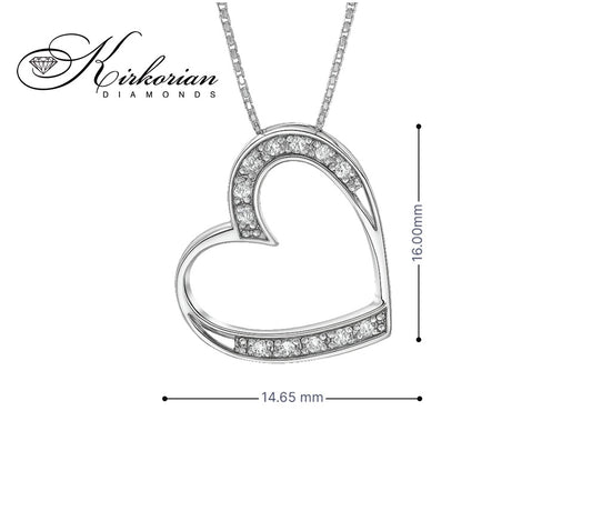 Колие сърце от бяло злато 18К с диаманти 0.06ct | Kirkorian Diamonds