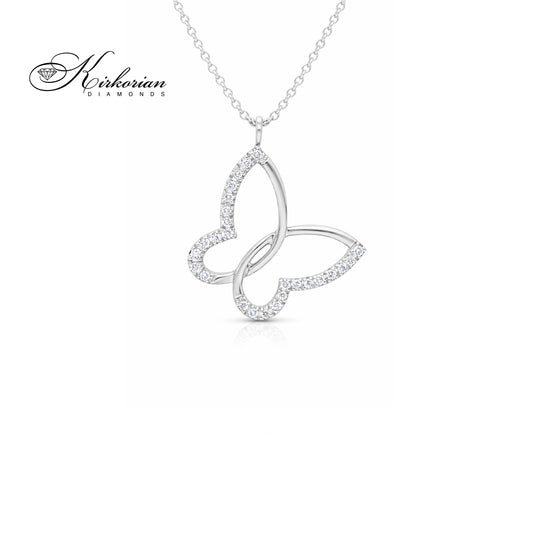 Колие пеперуда от бяло злато 18К с диаманти 0.07ct | Kirkorian Diamonds