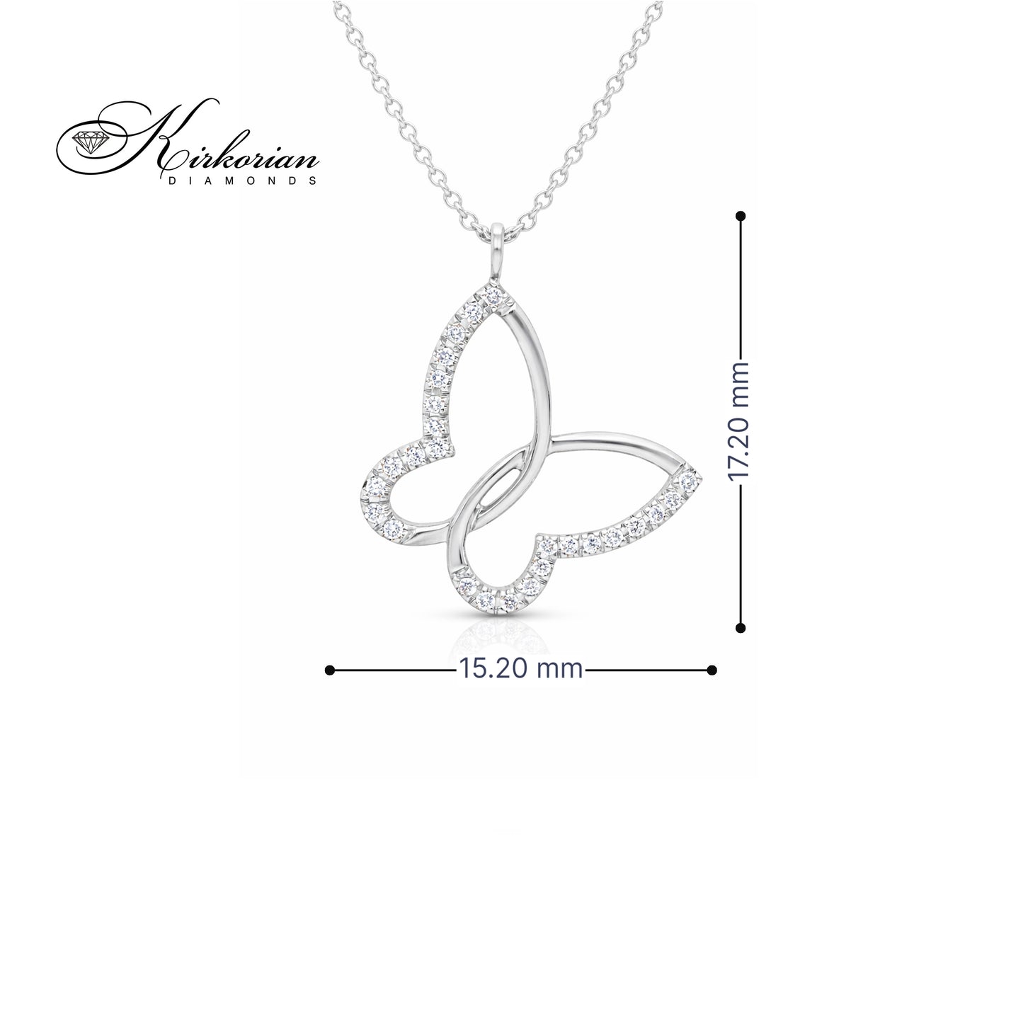 Колие пеперуда от бяло злато 18К с диаманти 0.07ct | Kirkorian Diamonds