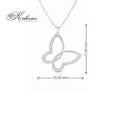 Колие пеперуда от бяло злато 18К с диаманти 0.07ct | Kirkorian Diamonds