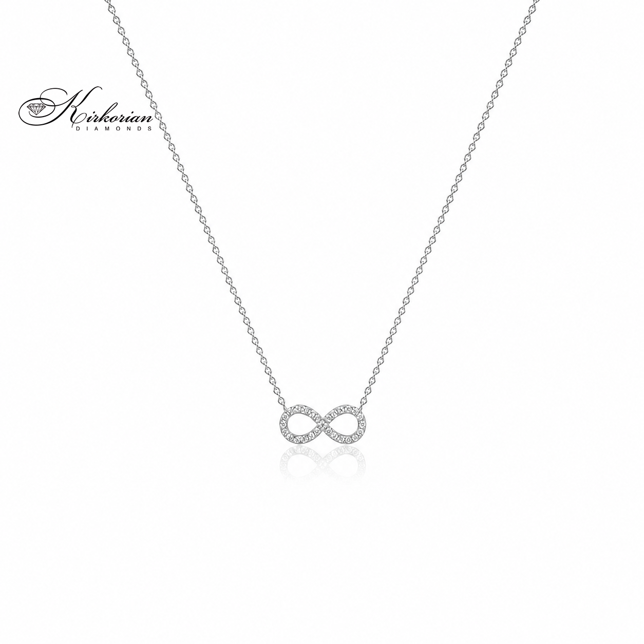 Колие безкрайност от бяло злато 18К с диаманти 0.04ct | Kirkorian Diamonds