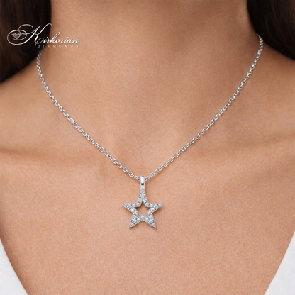 Колие звезда от бяло злато 18к с диаманти 0.07ct | Kirkorian Diamonds