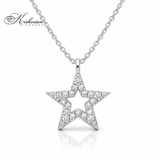 Колие звезда от бяло злато 18к с диаманти 0.07ct | Kirkorian Diamonds