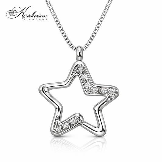Колие звезда от бяло злато 18к с диаманти 0.05ct | Kirkorian Diamonds