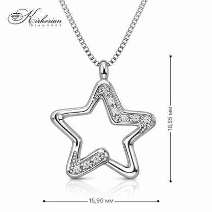 Колие звезда от бяло злато 18к с диаманти 0.05ct | Kirkorian Diamonds