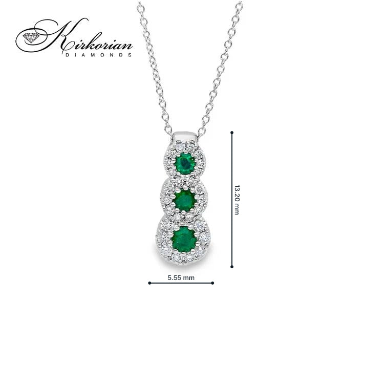 Колие от 18К бяло злато с три смарагда 0.23 ct и диаманти 0.13 ct, висулка 13.20 х 5.55 мм