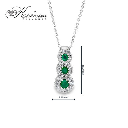 Колие от 18К бяло злато с три смарагда 0.23 ct и диаманти 0.13 ct, висулка 13.20 х 5.55 мм