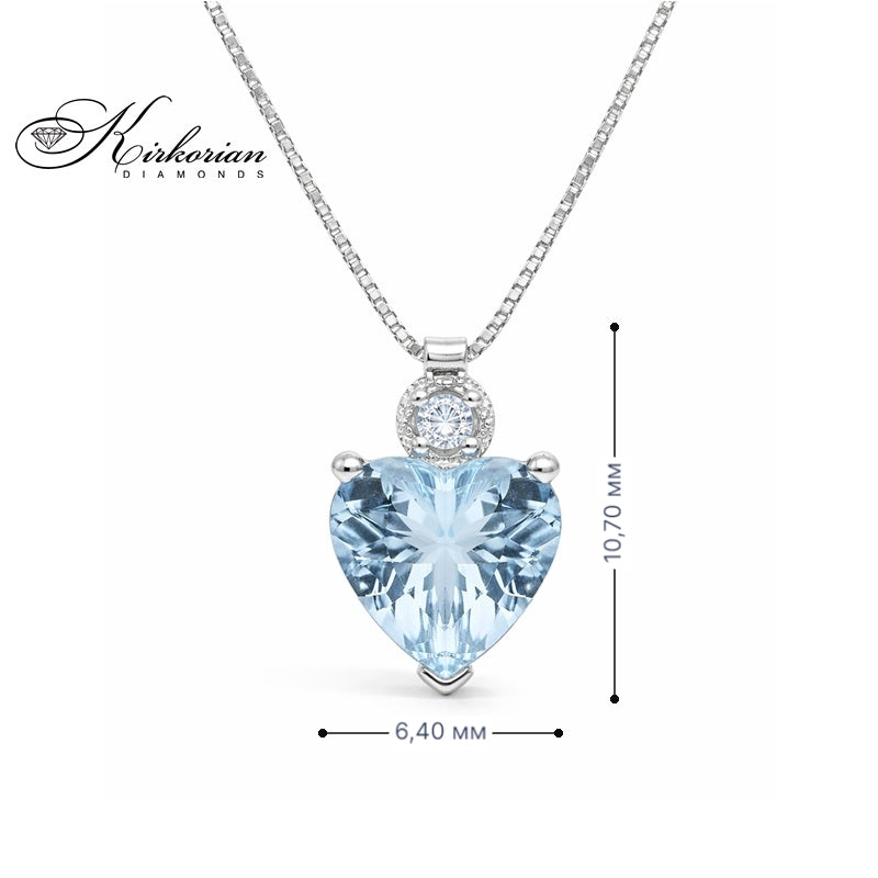 Колие Сърце от Бяло Злато 18К с Аквамарин 1.00 Карата и Диамант 0.02 Карата - Код S244591 | Kirkorian Diamonds